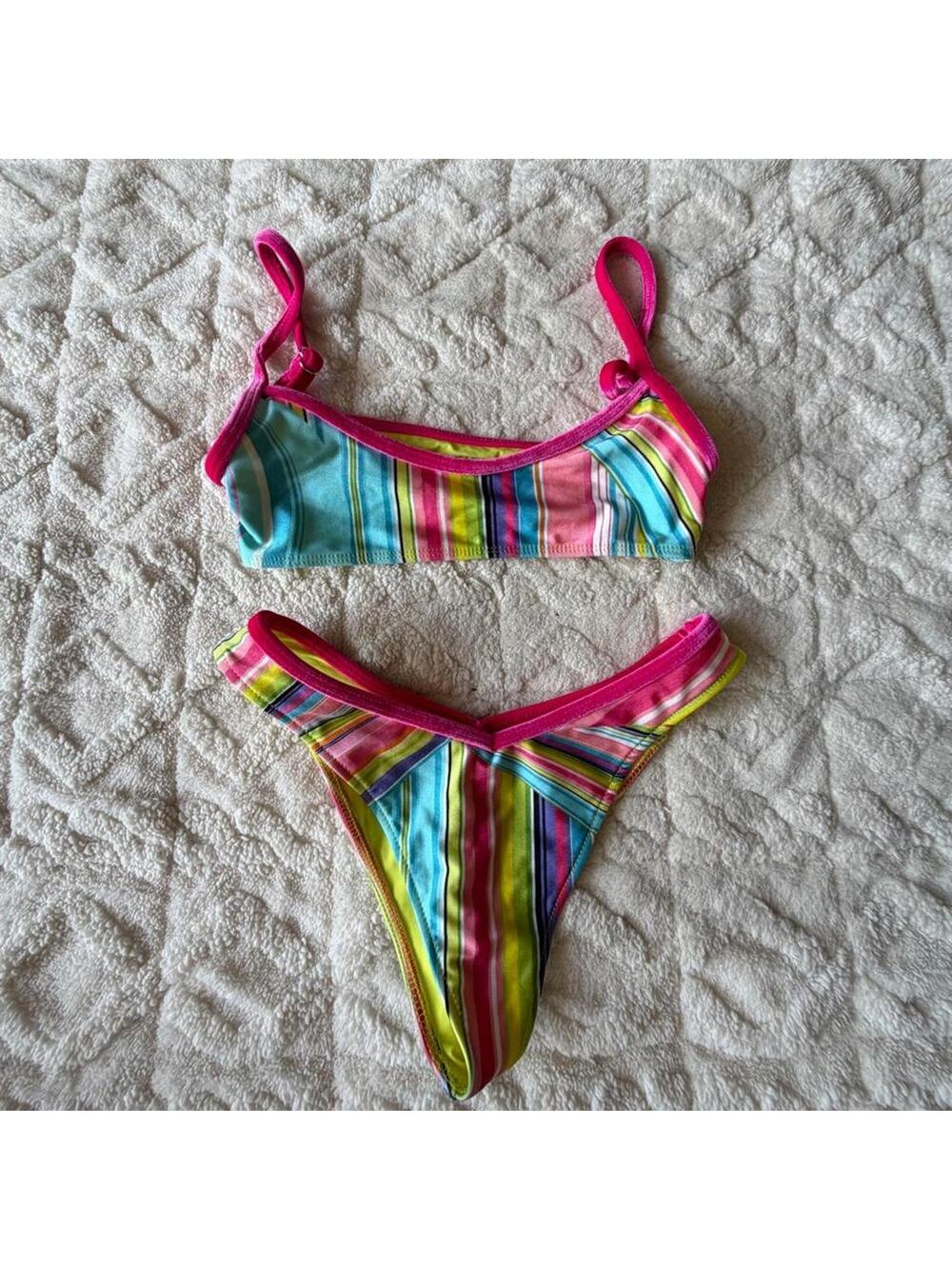 Frankies bikinis multicolored striped bikini set